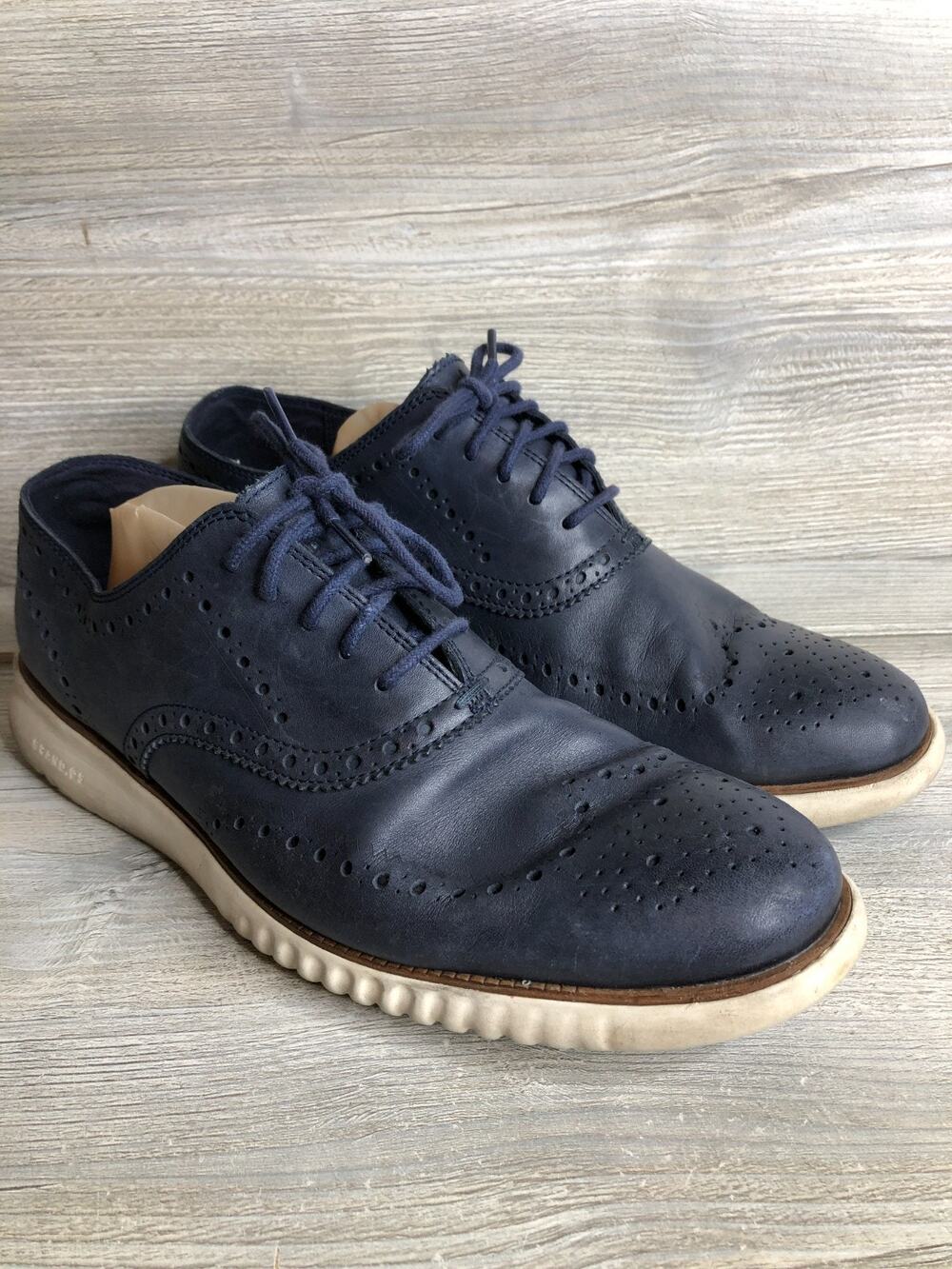 Cole Haan 2.Zerogrand Wingtip Oxford Shoes Men's Size 11.5 M Blue Leather C31536